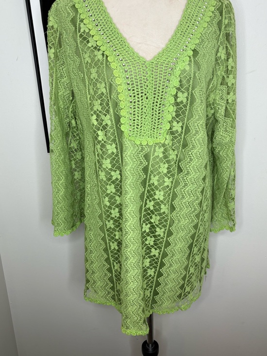 Grace Dresses & Skirts - Grace Lime Green Crochet Lace V-Neck Tunic